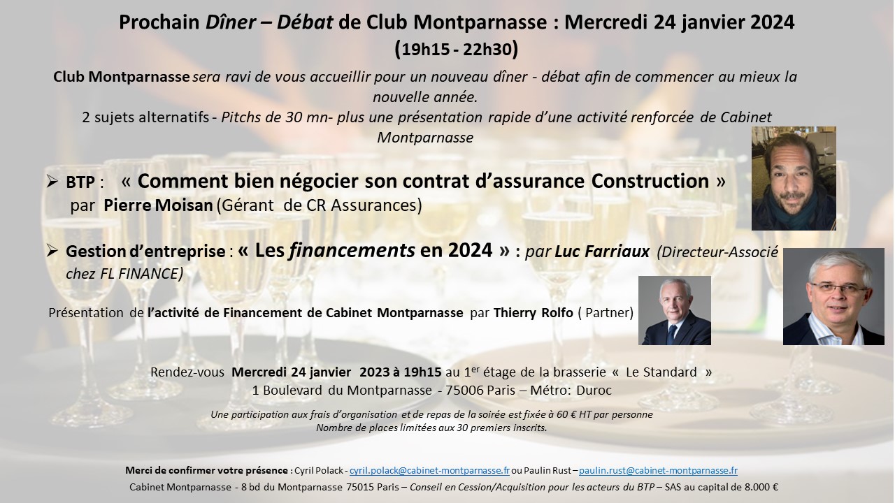 Carton dîner débat Club Montparnasse Mercredi 24 janvier